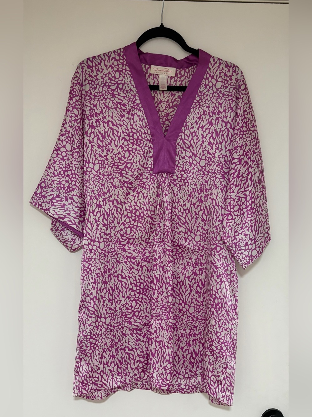 Oscar de la Renta Pink Label Vintage Nightgown Purple White Print Size XL